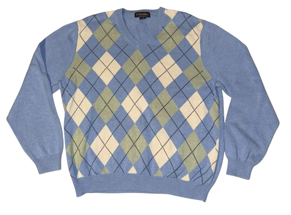 Brooks Brothers Argyle Sweater Men’s Large Supima Cotton Preppy Golf Old Money